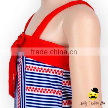 Formal Children Summer Strap Striped H Design Bow Top Matching Dress Young Girl Separable Swimwear Beach Clothes photo-5