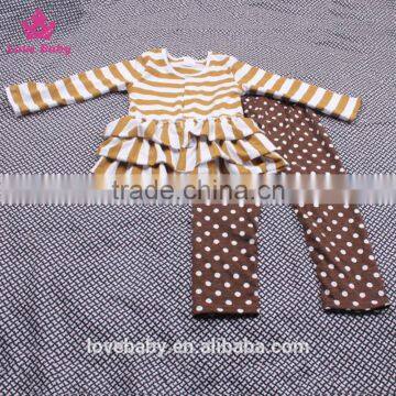 Mustard White Stripy Cardigan And Coffee Polka Trousers Girl Sweet Spring Clothing sets LBYTZ001-40