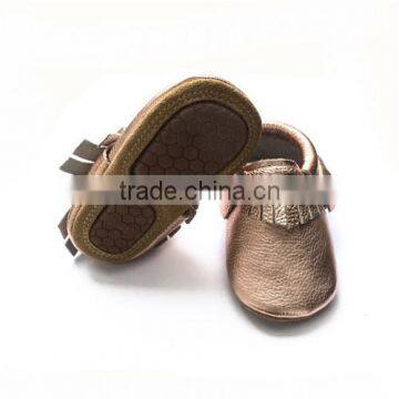Rose Gold Soft Rubber Sole Baby Moccasin Shoes Kids Rubber Sole Shoes photo-2