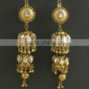 Single Stone Kundan and Polki Gold Plated Earrings