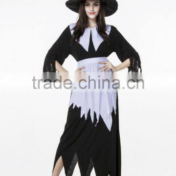 White and Black Irregular Long Witch Costume Cosplay Dress for Halloween Costumes photo-2