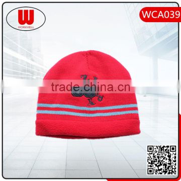 High quality customized embroidery anti pilling polar fleece beanie red hat