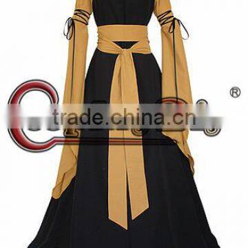 Custom-made Black Dress With Goldenrod Belt Medieval Victorian Renaissance Dress Costume Adult Halloween Cosplay Costume