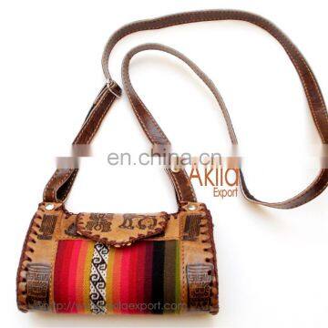 Handmade Embossed Leather Handbag With Aguayo Blanket photo-3