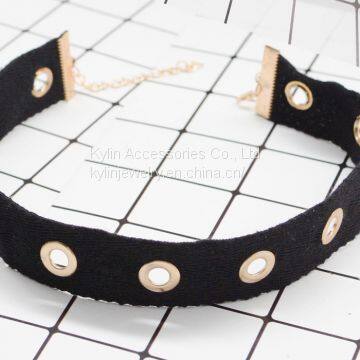 Fashion Jewelry Black Cord metal eyelets Choker