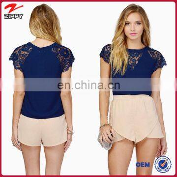 Navy lace short sleeve choli blouse designs