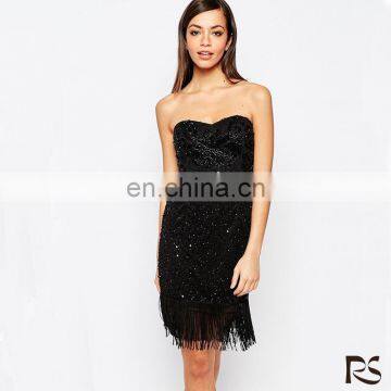 Fashion Sexy off Shoulder Tassels Black Lace Women Dresses