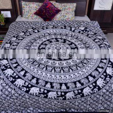 Indian Elephant Mandala Sanganeri Print Duvet Covers Throw Quilt Cover Hippie Bedspread