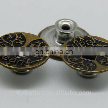 17mm fashional brass button with black painted color for jeans