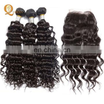 Human Hair Weave Bundles Virgin Brazilian Remy Hair Top Closure Grade 8a Curly Virgin Hair with Closure