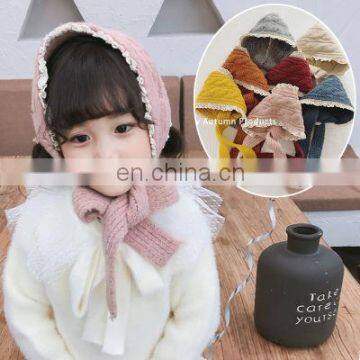 Autumn and winter new girls long scarf cute twist knitted lace children's hairband warm wool hat