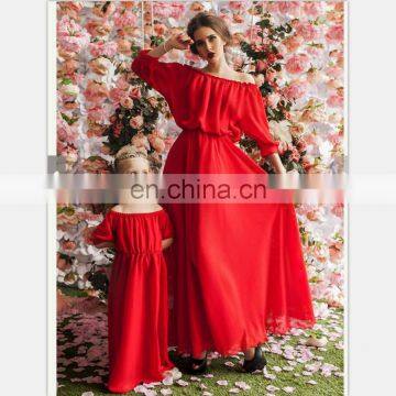2019 Mother Daughter Bubble Sleeve Chiffon Dress Mother Daughter Clothes Lady Style Mom And Daughter (this Link for WOMAN) photo-3