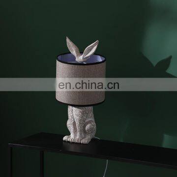 Unique Indoor Lighting Rabbit Animal Resin Base Cheap Modern Grey Table Lamps for Bedroom photo-5