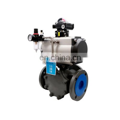 Tyco China Manufacturer Cast Steel Pneumatic Actuator Three Way Flanged Ball Valve