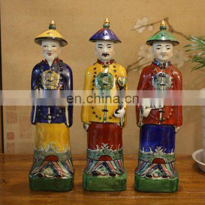 Vintage Antique Style Set of 3 Colorful Royal Emperors Ceramic Figurines Sculptures