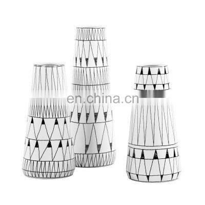 Nordic Modern Luxury Black Line and White Decal Decorative Pot Large Ceramic Vase Set for Home Decoration photo-3