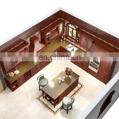 European style cherry wood kitchen cabinets design