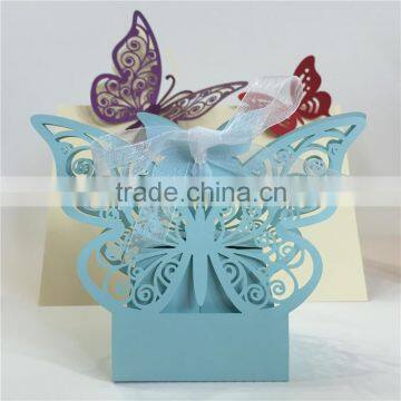 Wholesale Korean Laser Cut Butterfly Candy Box Wedding Invitation With Ribbon