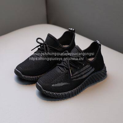 Cool shoes flying woven surface stitching color blocking sports casual children's shoes