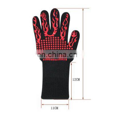 Customized Barbeque Silicone Extreme Heat Resistant Kitchen Cooking Grill Oven Mitts BBQ Gloves photo-3