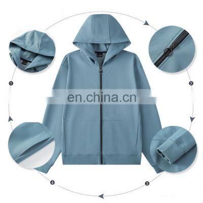 Top Quality Plain Full Zip Up Hooded Collar Oversized Long Sleeve Basic Jacket Coat Pocket Thick Polyester Men's Zipper Hoodies photo-3