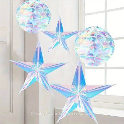Rainbow Shiny Star Hanging Ornaments in 15cm-30cm Sizes for Party & Home Decorations