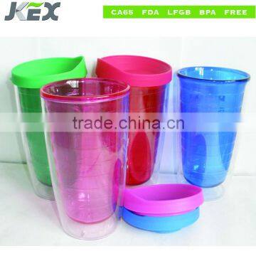 double wall thread shape inner plastic mug with pvc insert