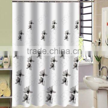 Solid color flowers printed 100% polyester shower curtain for hotel, family, waterproof bath curtain