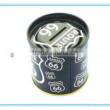 Round tin can coin bank