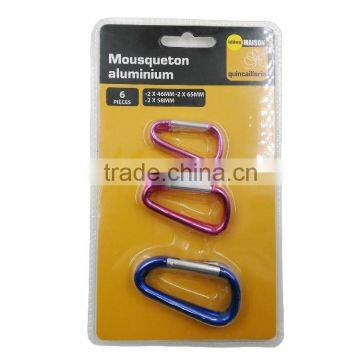 6 pack aluminum alloy metal carabiner keychain hook