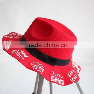 Autumn Winter Fedora Hat Creative Painting Large Brim Women Sun Hat