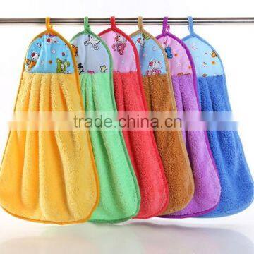 kitchen toilet polyester coral fleece hand towels with ties