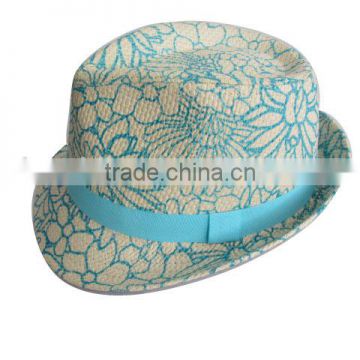 green flower printing ladies suncap paper straw hat