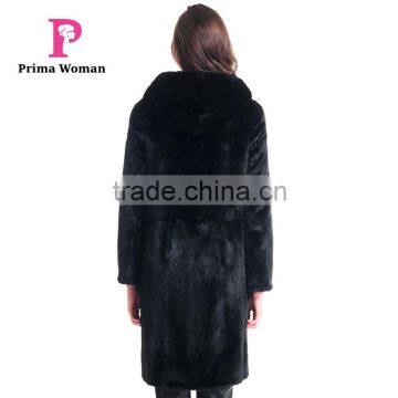 2015 New Design Medium Length Winter Women Coat With Mink Fur Hat Overcoat photo-4