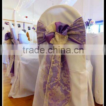 100% polyester white chair cover with elegant sashes for romantic wedding party