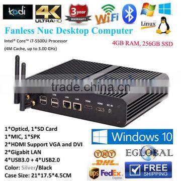 Eglobal New Windows10 NUC Core i7 5500U HD 5500 Fanless 2 Ethernet Mini PC HTPC 4GB RAM 256GB SSD 3D Games TV USB 3.0 WiFi