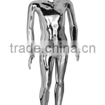 138cm Height Child dummy mannequins full body abstract head glossy silver plating manikin for boutique