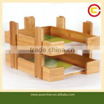 Stackable Three Layers Bamboo Office File Rack photo-3