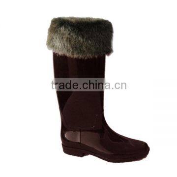 fur decorated knee high boots waterproof overshoes good quality OEM PVC rain boots supplier