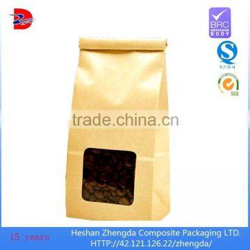 wholesale printed kraft paper bag with window, coffee bag food packaging