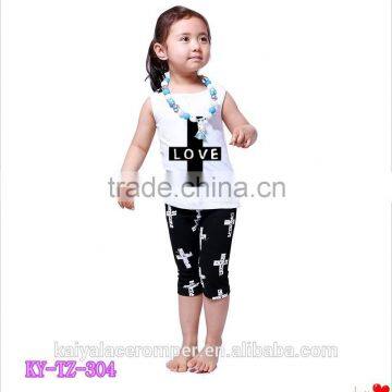 2016 Wholesale Bulk Sell 1-8 Children Kids OUTFITS Cross Printing Pant Unisex Cool Girls Boutique Clothes Top Sets photo-2