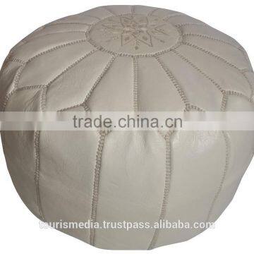 Wholesale of Moroccan White leather Pouffe Ottoman Footstool Pouffe handstitched Ottomans