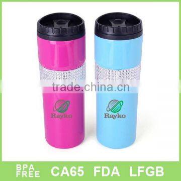 16OZ inner plastic outer stainless steel with bling diamond coffee tumbler