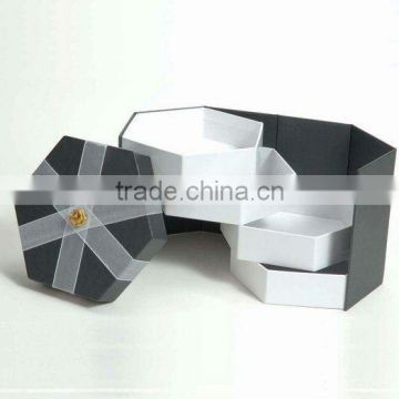 Grey color gift box octagon paper packaging box, matchbox packaging box, origami paper packaging box with ribbon