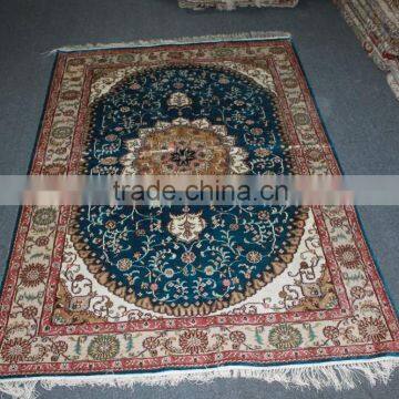 Belgium blue classic silk carpets hand knotted pure silk rug