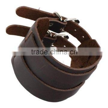 Handmade Genuine Leather Buckle Bangle Punk Bracelet for Men and Women