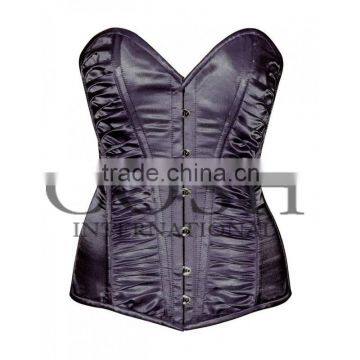 Overbust steel boned corset in Black satin Ci-1111