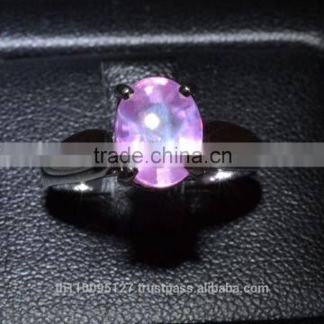 7x9 MM Pink Star Sapphire Ring Lab-Created Sterling Silver 92.5 Size 6.75