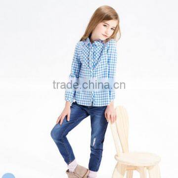 2016 kids clothing latest design children check shirt for girls