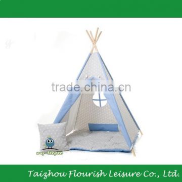 Blue Canvas Fabric Wooden Pole Outdoor Indoor Kids Play Indian Teepee Tent